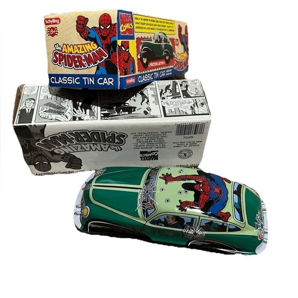 Spider Man Schylling Classic Tin Car with Embossed Spider Man - Picture 1 of 8